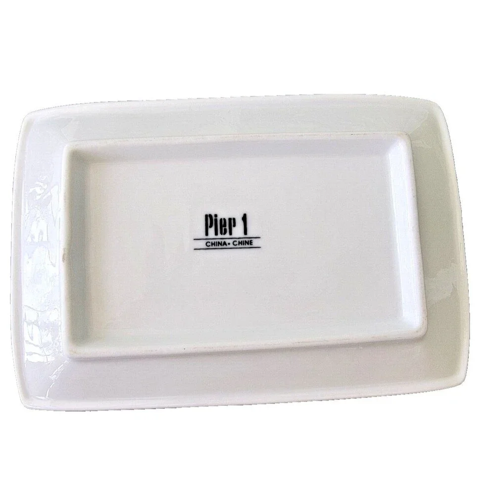 Pier 1 Rectangle White Porcelain Plates: Asian Sushi 8”x5.5” Retired